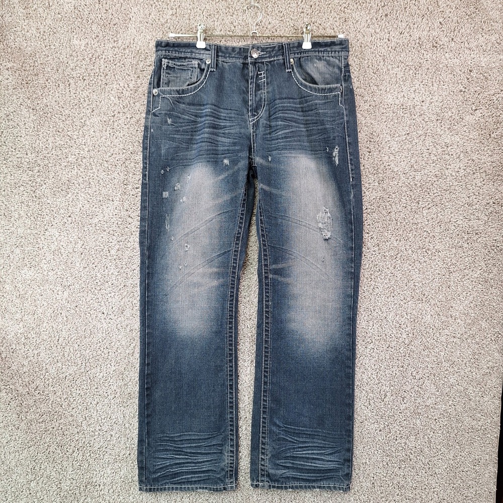 CJ Black Jeans Mens 33x32 (Fits 35x31) Medium Wash Denim Straight Distressed Y2K